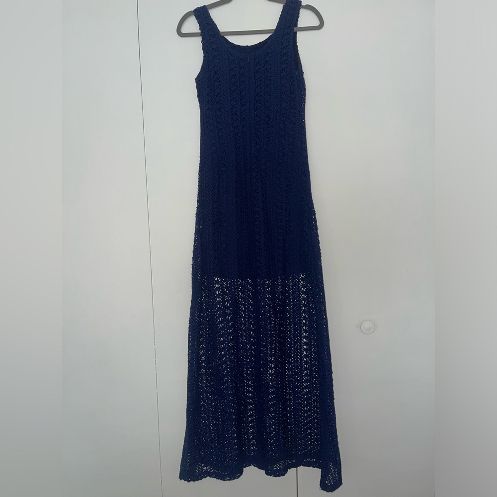 Quinn Navy Blue Crochet Lace Maxi Dress - Size Small